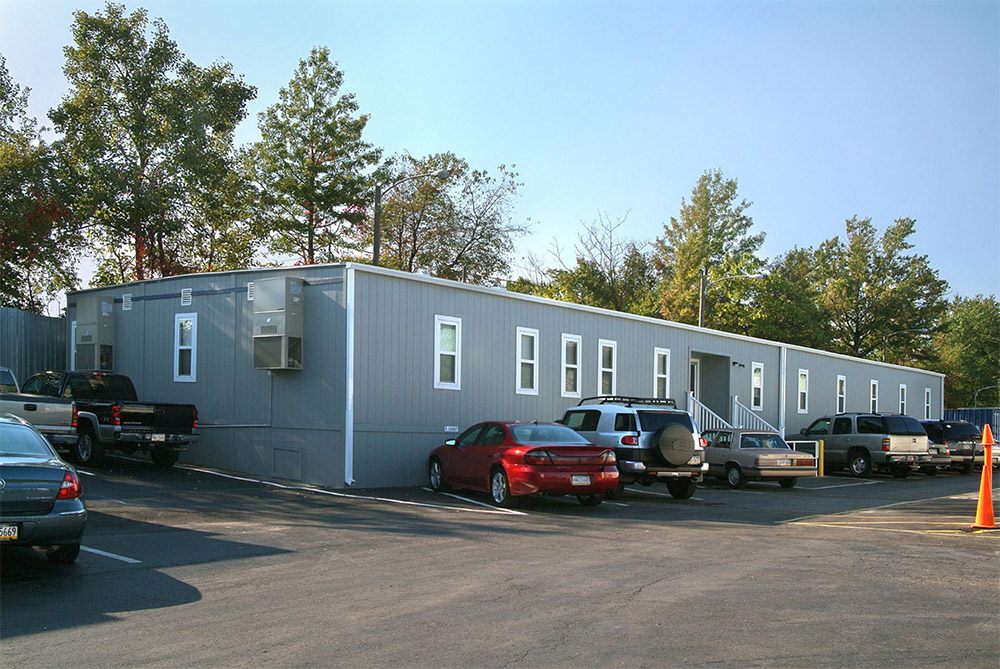 A parking lot in Pedricktown, NJ, showcasing Mobilease Modular Space's convenient location