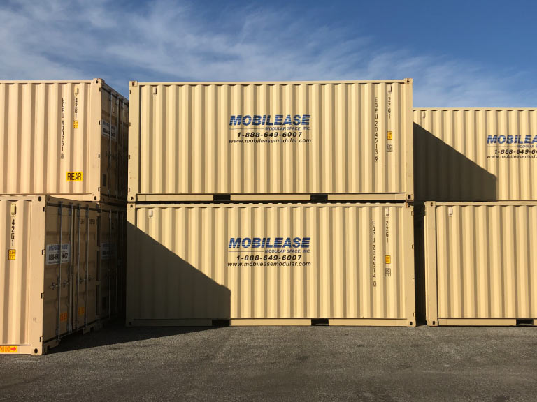 Shipping container stacked at the port in Pedricktown, NJ